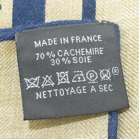 HERMES Carre Geant/Carres 140 - Beige Navy Cashmere Silk Scarf - Picture 5 of 6
